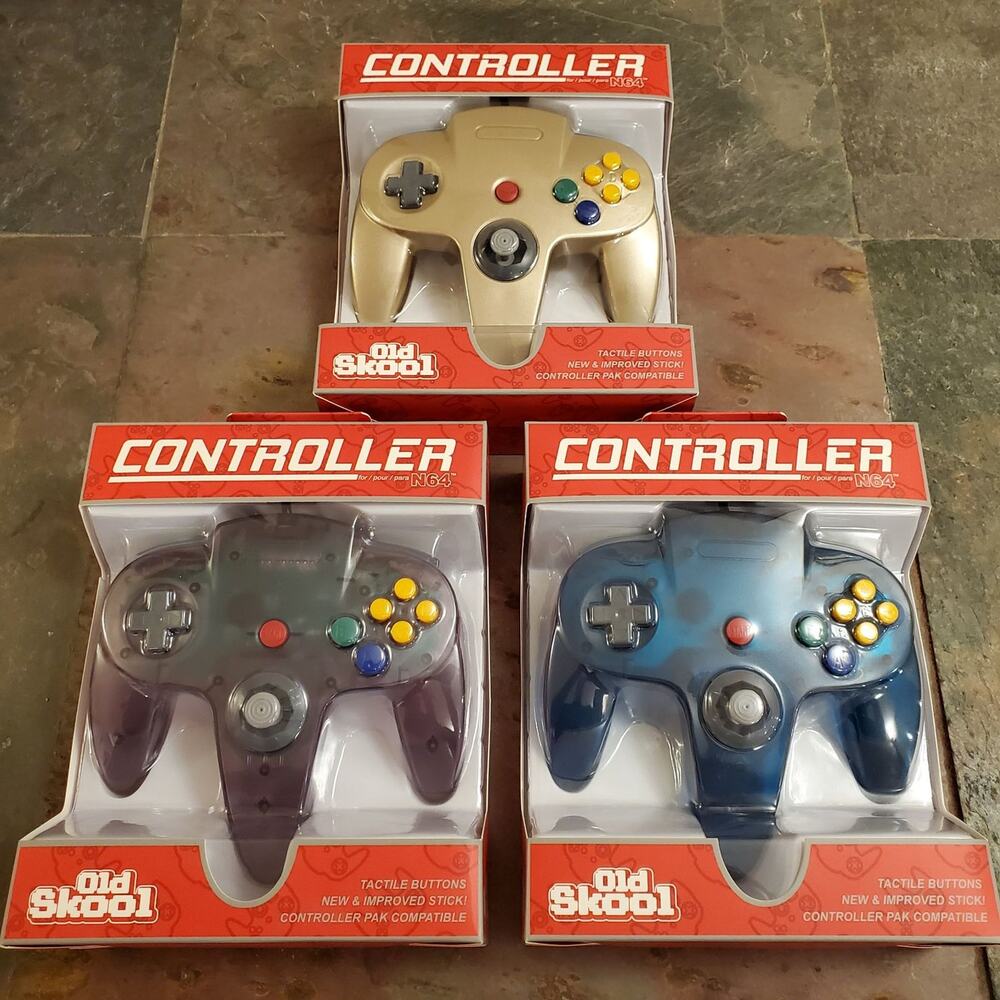 3 N64 Controllers - 3 Colors Bundle (NEW) Ice Blue, Atomic Purple, Gold Nintendo